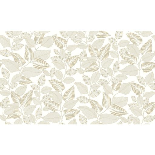 Brazil esőerdő lombkoronája grafikus levélmotívum formájában símul a falra törtfehér világosbézs és lenszín tónus tapéta