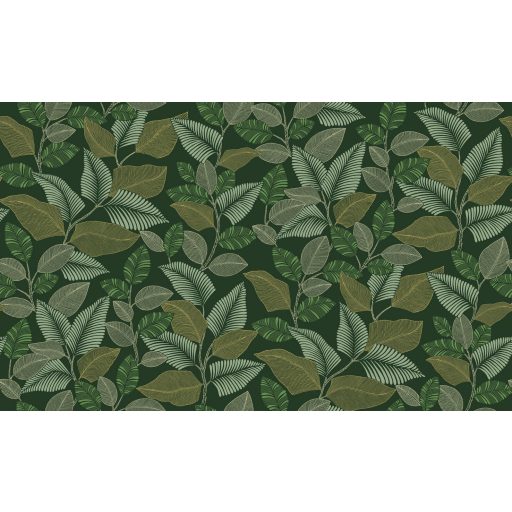 Brazil esőerdő lombkoronája grafikus levélmotívum formájában símul a falra lombzöld olívzöld bézs és törtfehér tónus tapéta