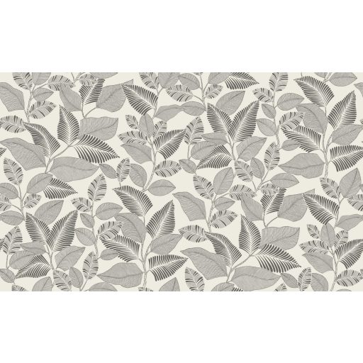 Brazil esőerdő lombkoronája grafikus levélmotívum formájában símul a falra monokróm - törtfehér szürke és faszénfekete tónus tapéta