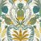 Morris stílusú ornamentika és a brazil temperamentum egyedülálló találkozása fehér zöldeskék/teal/ kék zöld és aranybarna tónus tapéta