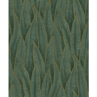   Szanzavéra lándzsa alakú levelei finom szemcsékkel kialakított mintarajzolattal erdőzöld mohazöld és arany/aranybarna tónus tapéta