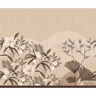   Elvarázsolt botanikai kert motívum virágok bogyók és legyezőformájú levelek "L" bézs homokszín krém púderrózsaszín levendula és barna falpanel