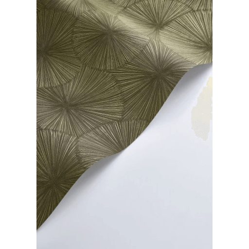 Dinamikus a nap sugaraira emlékeztető grafikus minta tajga vagy erdőzöld és arany tónus finom mintafény tapéta