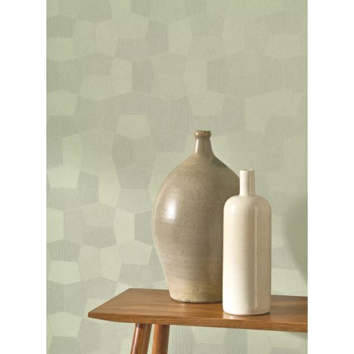 Holdtájak ihlette geometriai mintázat - szabálytalan alakzatok különböző irányú vonalak zöld/zsályazöld/szürkészöld tónus tapéta