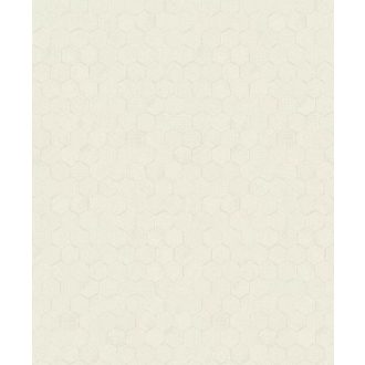    Méhsejtek geometriai tökéletessége - szabályos hatszögek fémes irizáló mintája krétafehér és krémszín tónus tapéta