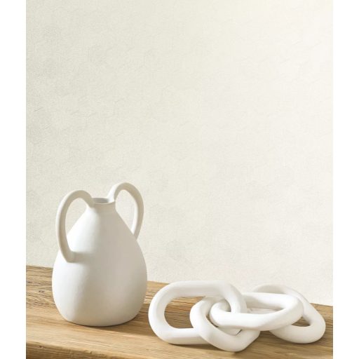  Méhsejtek geometriai tökéletessége - szabályos hatszögek fémes irizáló mintája krétafehér és krémszín tónus tapéta