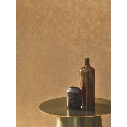 Méhsejtek geometriai tökéletessége - szabályos hatszögek fémes irizáló mintája arany aranybarna és bronz tónus tapéta