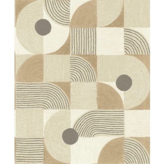   Bauhaus inspiráció - Ívek körök vonalak játékos geometriai kompozíciója krémfehér homokszín barna és szürkésbarna tónus tapéta