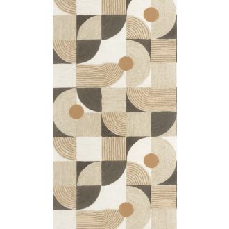   Bauhaus inspiráció - Ívek körök vonalak játékos geometriai kompozíciója krém bézs aranyló-homokszín és antracit/szénfekete tapéta