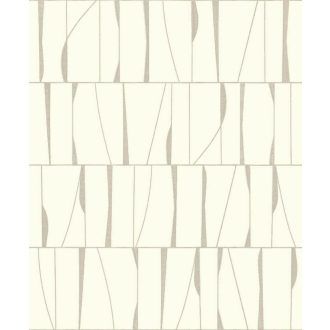   Szabálytalan téglalapokba rendezett absztrakt jelek művészi mintája krétafehér bézs/szürkésbézs tónus tapéta