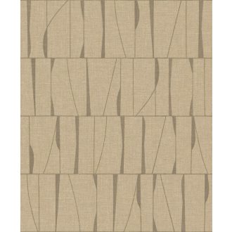   Szabálytalan téglalapokba rendezett absztrakt jelek művészi mintája lenbézs és dohánybarna tónus tapéta