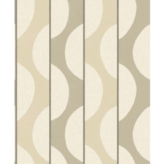   Csíkok és görbületek ritmikus váltakozású mintája krémfehér homokszín és szürkésbarna tónus tapéta