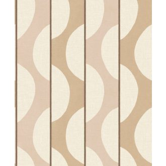   Csíkok és görbületek ritmikus váltakozású mintája krémfehér karamell rózsaszín és sötétbarna tónus tapéta