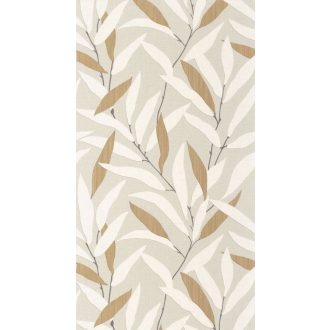   Japán fametszetek kecsessége intarzia hatású finom levélmotívum lenbézs homokszín krém szürke és barna tónus tapéta