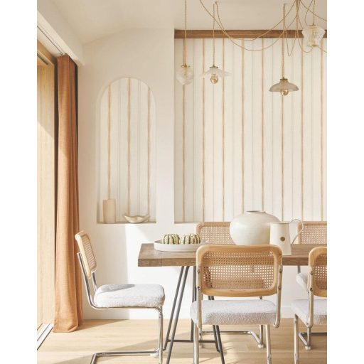 Klasszikus csíkozás újjászületése - organikus ritmus és kézműves mélység krémfehér aranybarna/sárga és sötétbarna tónus tapéta