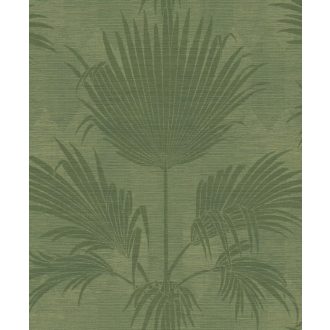   Újragondolt art deco pálmák az intarzia varázslatos világában lombzöld moha és olívzöld tónus irizáló hatás tapéta