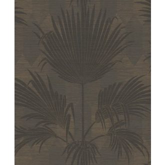   Újragondolt art deco pálmák az intarzia varázslatos világában faszénfekete és bronz tónus irizáló hatás tapéta