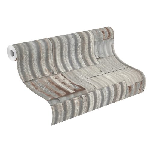 Rasch Kids & Teens III 212600 Gyerekszobai ipari design rozsdás hullámos vaslemezek szürke szürkésbézs rozsdabarna tapéta
