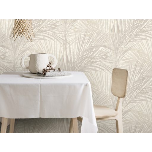 BN ZEN 218743 PALM LUST Natur trópusi nagyméretű pálmalavelek krém bézs szürkésbézs tapéta
