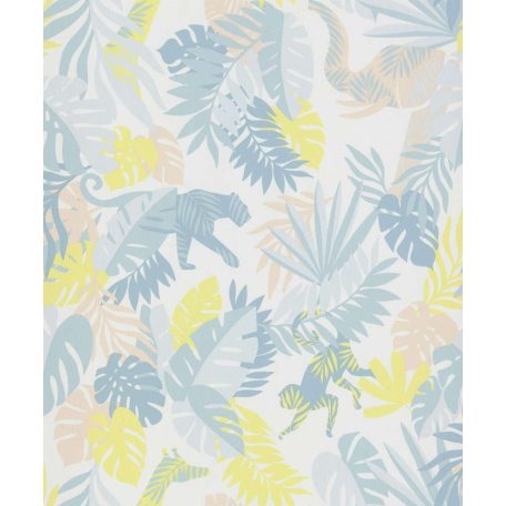 BN #Smalltalk 219303 trópusi dzsungel krémfehér kék sárga tapéta