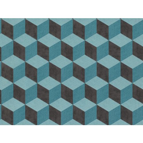 BN Cubiq 220366 Geometrikus 3D térbeli kockák halmaza kék türkizkék fekete tapéta