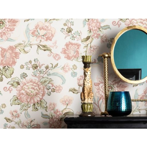 BN Fiore 220470 Klasszikus virágos díszítőminta krémszín pasztell zöld kék rózsaszín tapéta