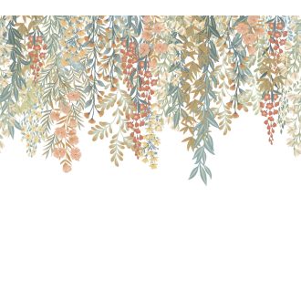   Lehulló virágfüzérek őszi harmóniában pompázó kompozíciója fehér terrakotta okker szürkéskék és pasztellzöld tónus falpanel