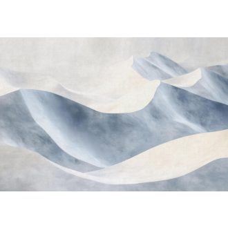   Felnagyított "folyékony" hullámformák organikus hatású akvarell panorámája porcelánfehér kék és szürkéskék tónus falpanel