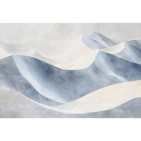 Felnagyított "folyékony" hullámformák organikus hatású akvarell panorámája porcelánfehér kék és szürkéskék tónus falpanel