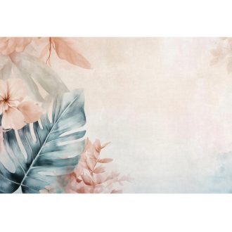   Dzsungel ahol az óriás monstera találkozik a napfénnyel panoráma krémfehér kékeszöld és barackszín tóus falpanel