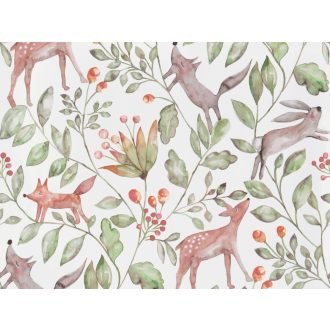   BN Doodleedo 220700 CATCH ME IF YOU CAN Gyerekszobai erdei állatok sűrű növényzetben fehér zöld barna szürke tapéta