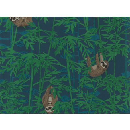 BN Doodleedo 220713 HANGING IN THERE Gyerekszobai bambuszfákon csüngő koalák éjkék zöld kék barna tapéta