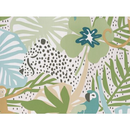 BN Doodleedo 220723 HIDE AND SEEK Gyerekszobai nagymacskák bújócskáznak a dzsungelben fehér bézs zöld szines tapéta