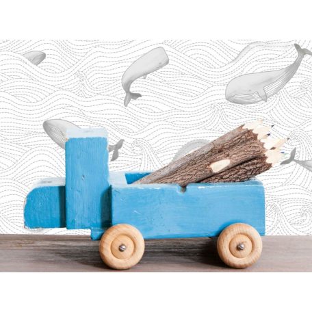 BN Doodleedo 220730 DIVE INTO THE OCEAN Gyerekszobai fürdőző óriáscetek fehér szürke tapéta