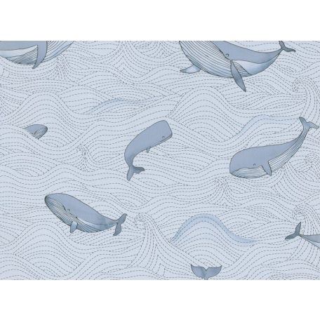 BN Doodleedo 220732 DIVE INTO THE OCEAN Gyerekszobai fürdőző óriáscetek szürke fehér kék ezüst tapéta