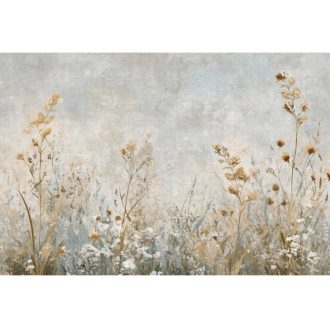   Őszi rét utolsó arany pillanata - bogáncsok vadvirágok és füvek panorámája kékesszürke bézs aranybarna és törtfehér tónus