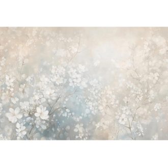   Cseresznyevirág szirmok vadvirágok falra álmodott festménye krém bézs porcelánkék és krémfehér tónus falpanel