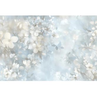   Reggeli párás tájból született - dimenzionális megjelenésű óriás szirmok jégkék porcelánfehér és ezüstös-szürke tónus falpanel