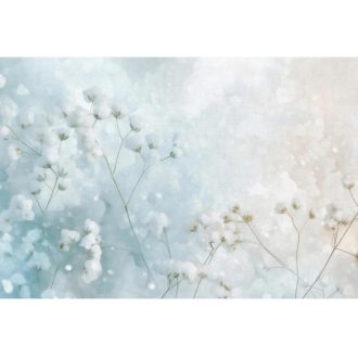   Hipnotikus hatású gyapotfelhők kék párában - gyapotvirágok színátmenetes háttéren jégkék krém barack és fehér tónus falpanel