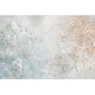   Fátyolvirág és a hajnali köd egymással álmodik panoráma halványkék barack homokszín aranybarna és fehér tónus falpanel