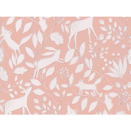 BN Doodleedo 220792 DEER Gyerekszobai erdei állatok lombok között rejtőzve rózsaszín/pink/hússzín bézs fehér tapéta