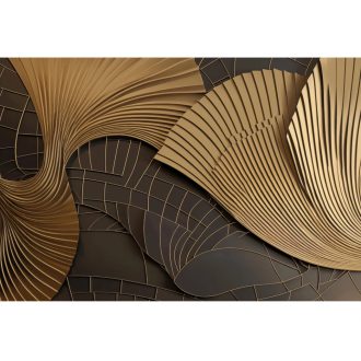   Szimfónia kőbe vésett kottája - bordázott arany lamellák kompozíció sötétbarna és arany tónus falpanel