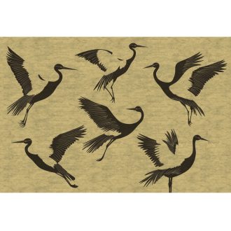   A keleti bölcsesség egyik szímbóluma - darvak tánca pergamenen arany-okker tintafekete tónus fémes hatás falpanel