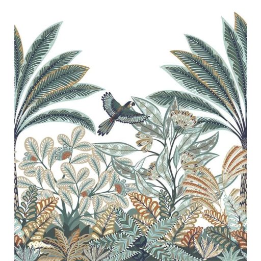 Mozgalmas és változatos trópusi levélzet grafikus minta fehér zöld sárga és szürke tónus falpanel