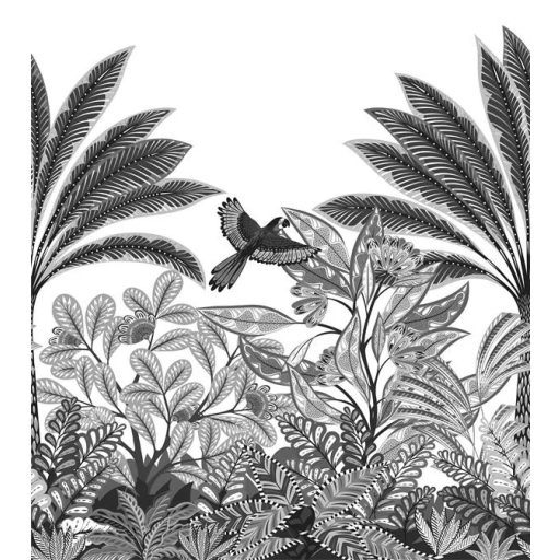 Mozgalmas és változatos trópusi levélzet grafikus minta fehér szürke és fekete tónus falpanel