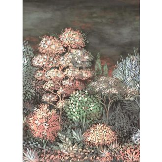   Pompás természeti kép - Idilli erdőrészlet kék zöld mályva rózsaszín fehér és szürke tónus falpanel