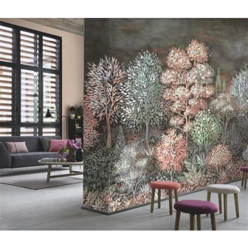 Pompás természeti kép - Idilli erdőrészlet kék zöld mályva rózsaszín fehér és szürke tónus falpanel