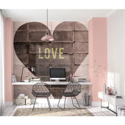 Nincs kőből a szived! Vagy mégis? Szerelmes szív betonlapokon rózsaszín sötétbarna/fekete és arany tónus falpanel