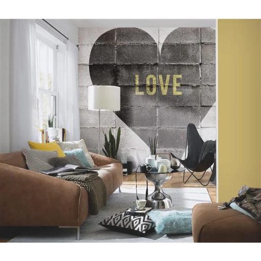 Nincs kőből a szived! Vagy mégis? Szerelmes szív betonlapokon monokróm - fehér szürke és fekete tónus falpanel