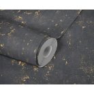 Kopott hatású vakolatminta fémes kiemelésekkel gazdagítva fekete/antracit és arany fémes hatás tapéta